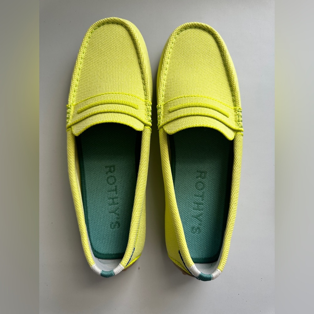 Rothy’s lime green size 10 loafers.